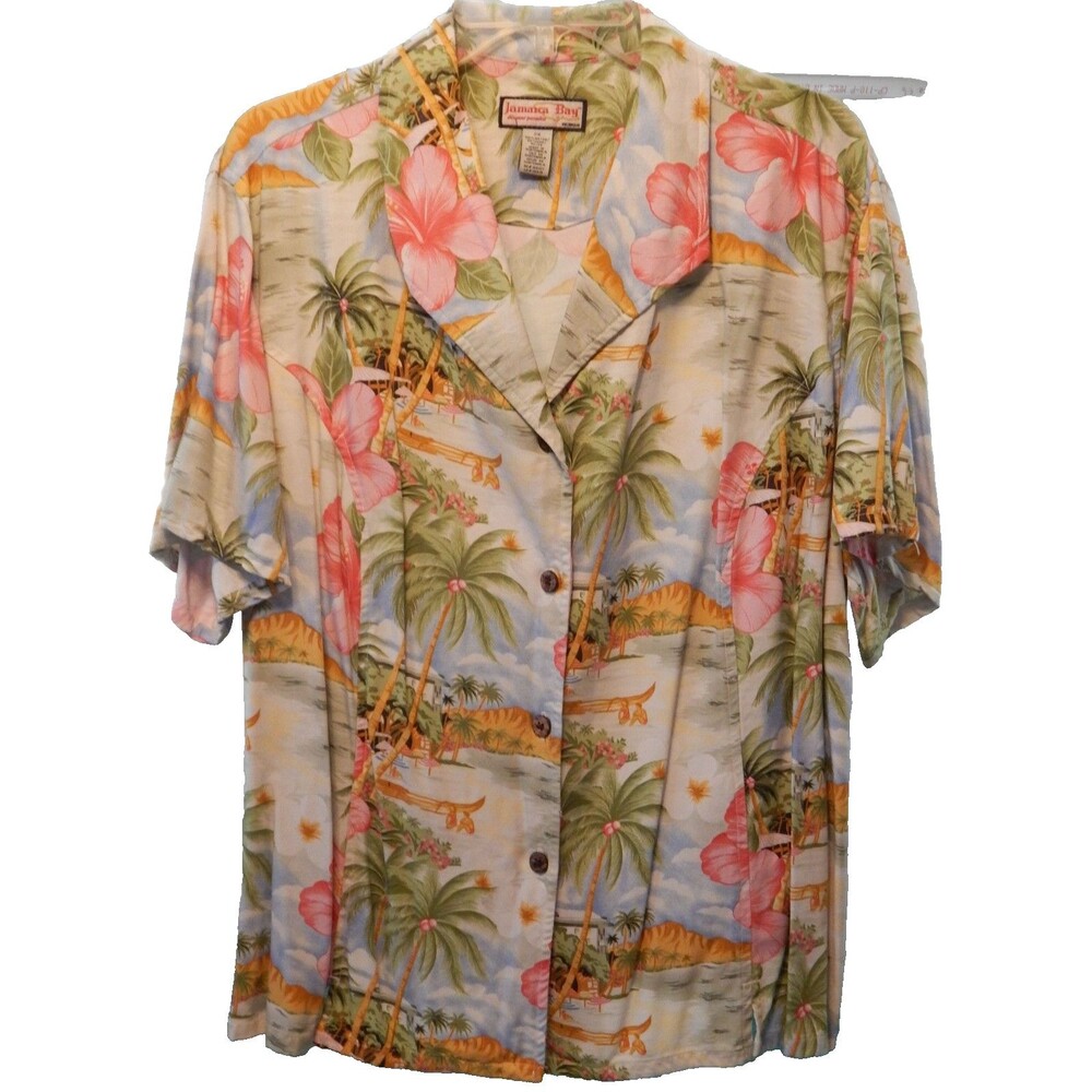 Vintage Jamaica Bay Woman's Size 2X Hawaiian Shirt Floral Color POPS Excellent